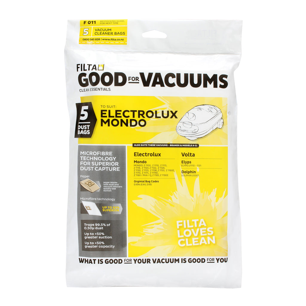 Vacuum Dust Bags 5 Pack Electrolux, Mondo, Volta 51016 FILTA F011 NCP