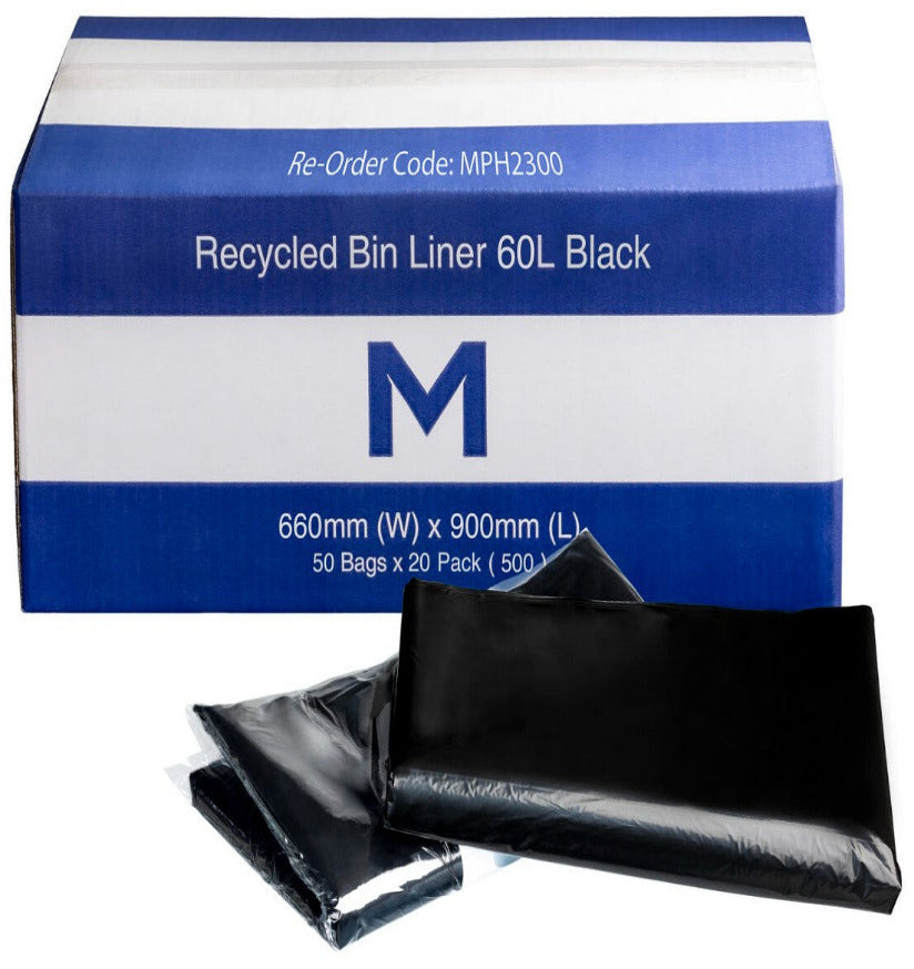 60 Litre FP Recycled Bin Liners - Black