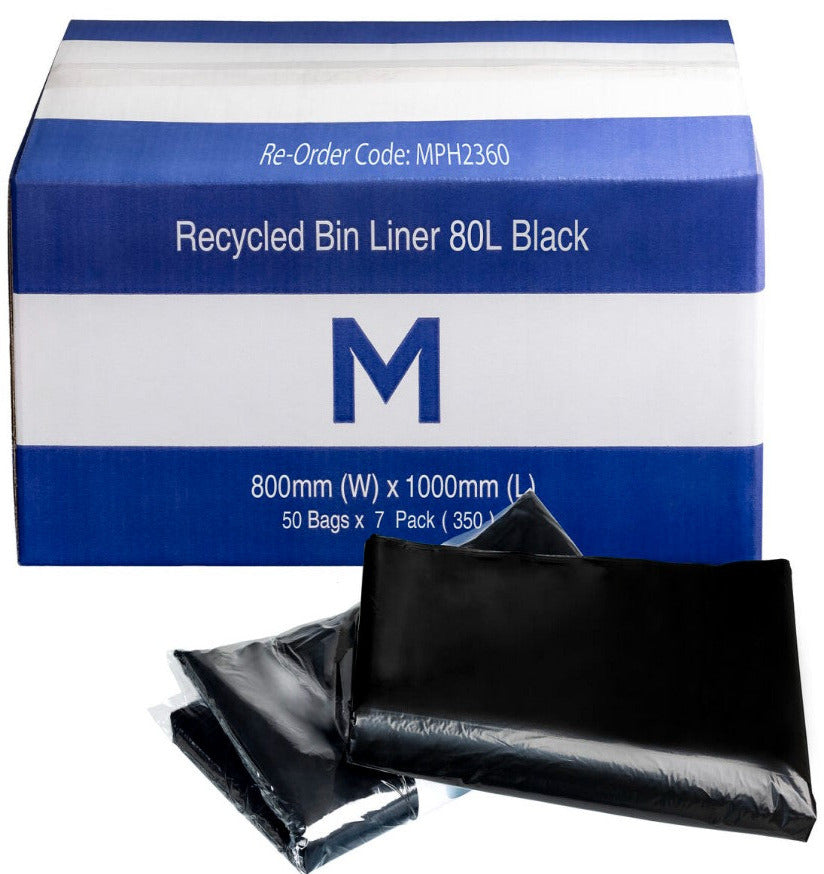 80 Litre FP Recycled Bin Liners - Black