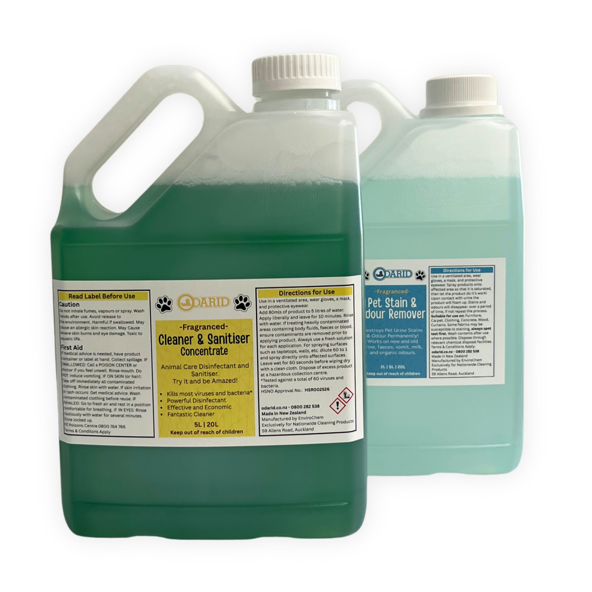 Cleaner & Sanitiser and Pet Stain & Odour Remover 2 Litre Bottles in a Combo Deal