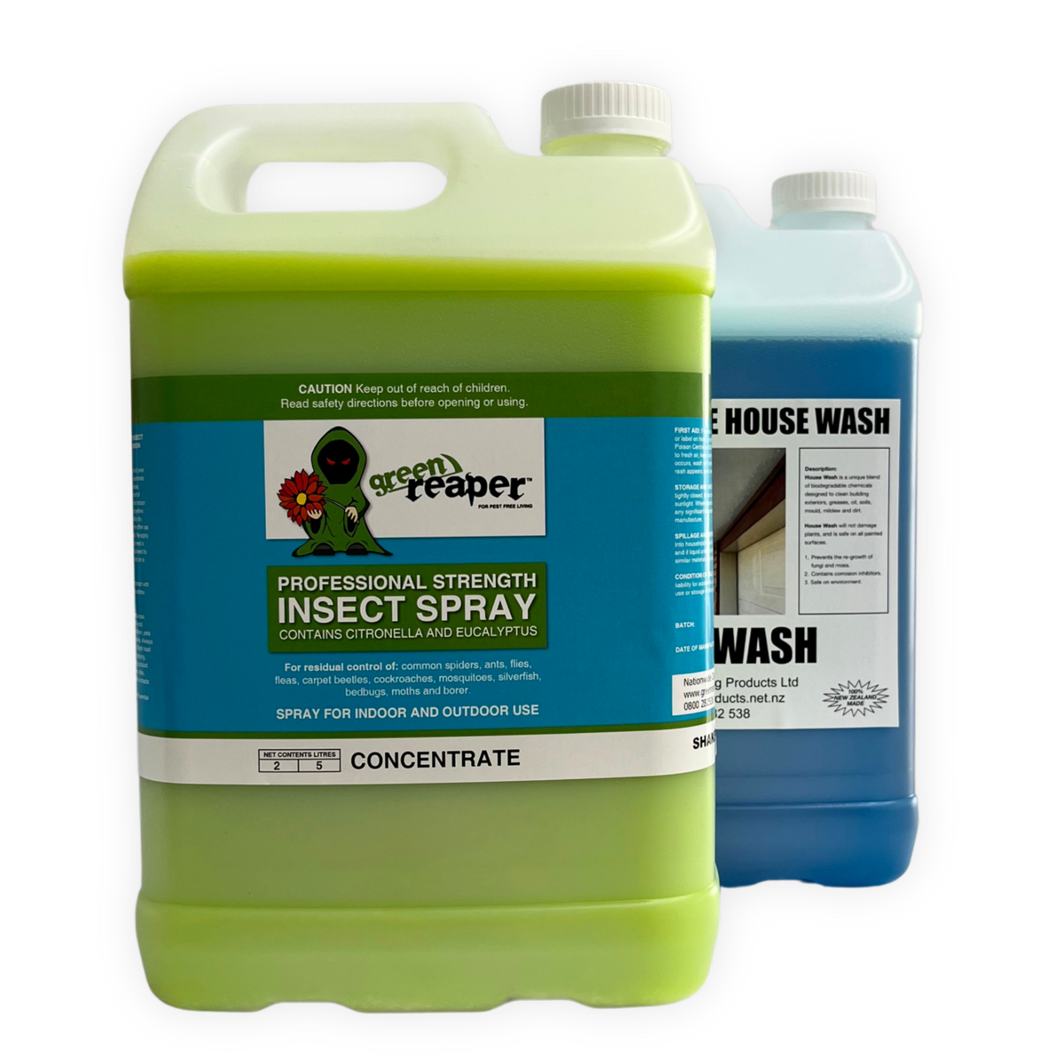 Green Reaper 5 Litre Bottle in front of a House Wash 5 Litre Bottle in a Combo Deal