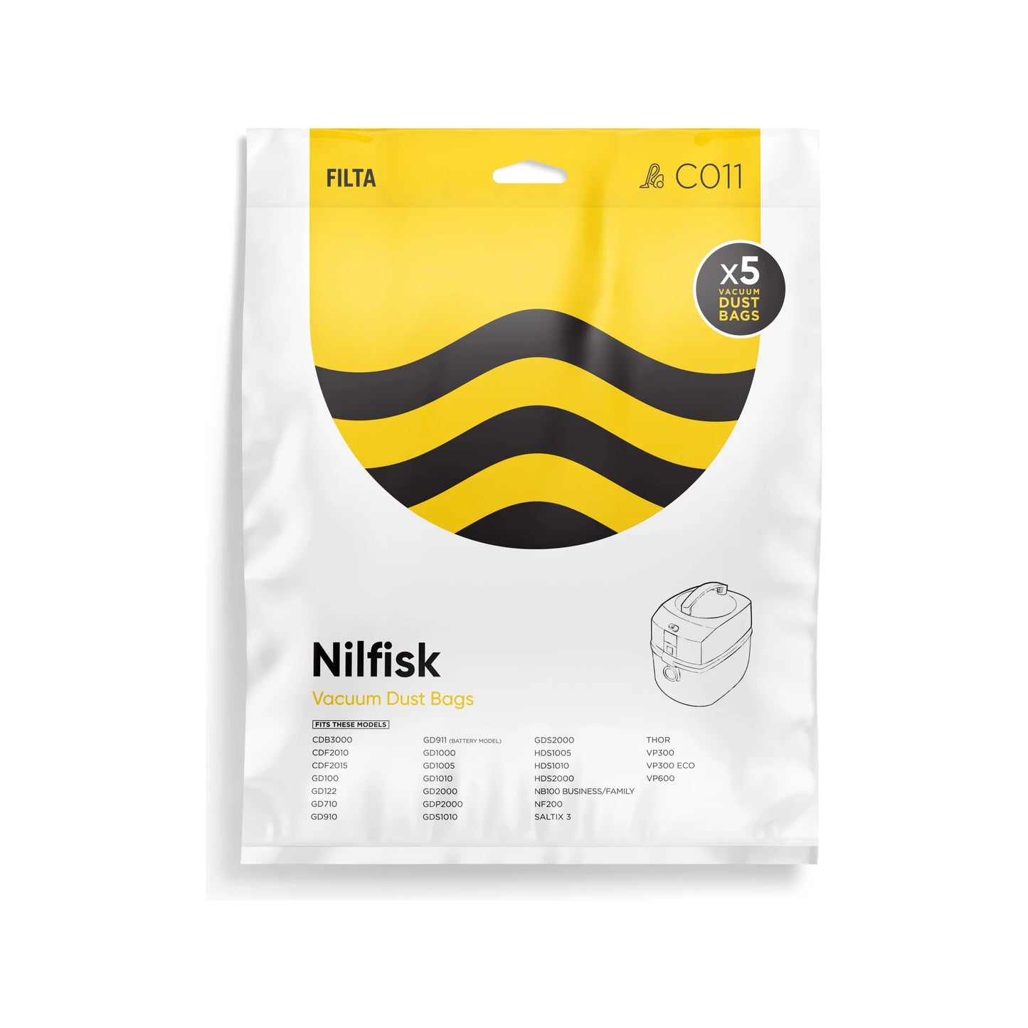 FILTA Nilfisk GD, VP Series SMS Multi Layered Vacuum Bags 5 Pack - 20016 (C011)