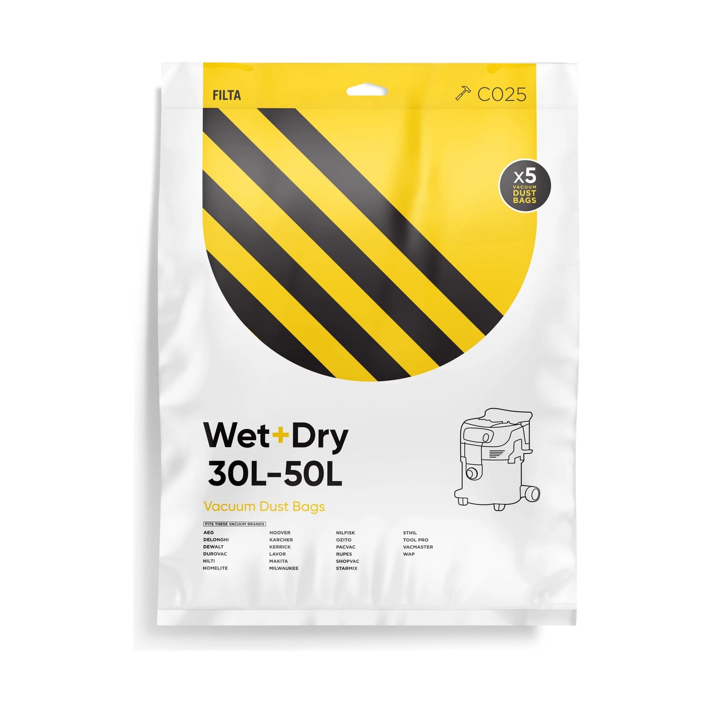 FILTA Wet & Dry 50L SMS Multi Layered Vacuum Bags 5 Pack - 20095 (C025)