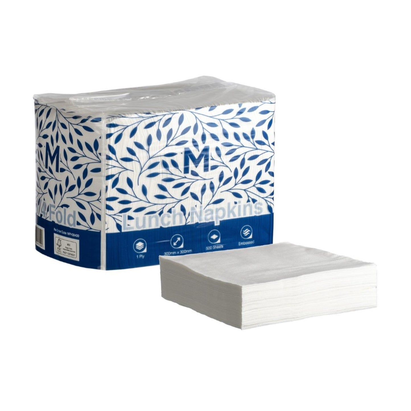 Lunch Napkins 1/4 Fold White, 1 Ply - Pack of 500