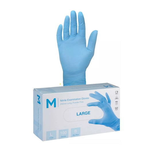 Nitrile Blue Examination Gloves Powder Free Pack of 100