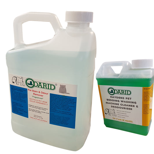 Odarid Pet Stain & Odour Remover - Fragranced 2 Litre &  1 Litre Pet Bedding Cleaner COMBO