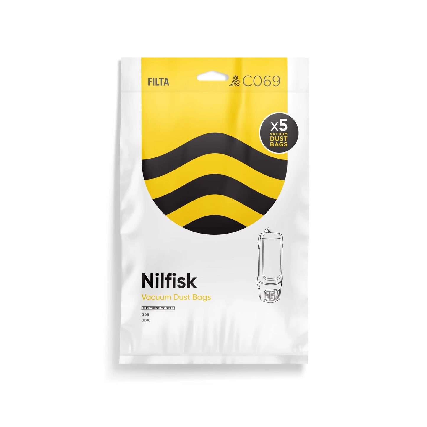 Vacuum Dust Bags 5 Pack Janitor / Nilfisk 20029 C069 - replaces UNI905