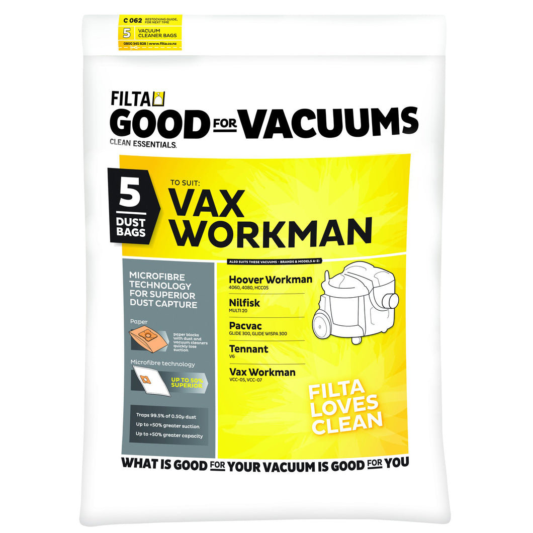 VAX VACUUM CLEANER BAGS 5 PACK 18021 C062