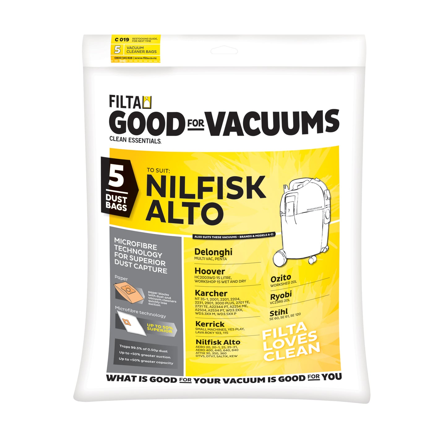 Nilfisk Vacuum Bags Pack of 5 Filta 20030 (C019)