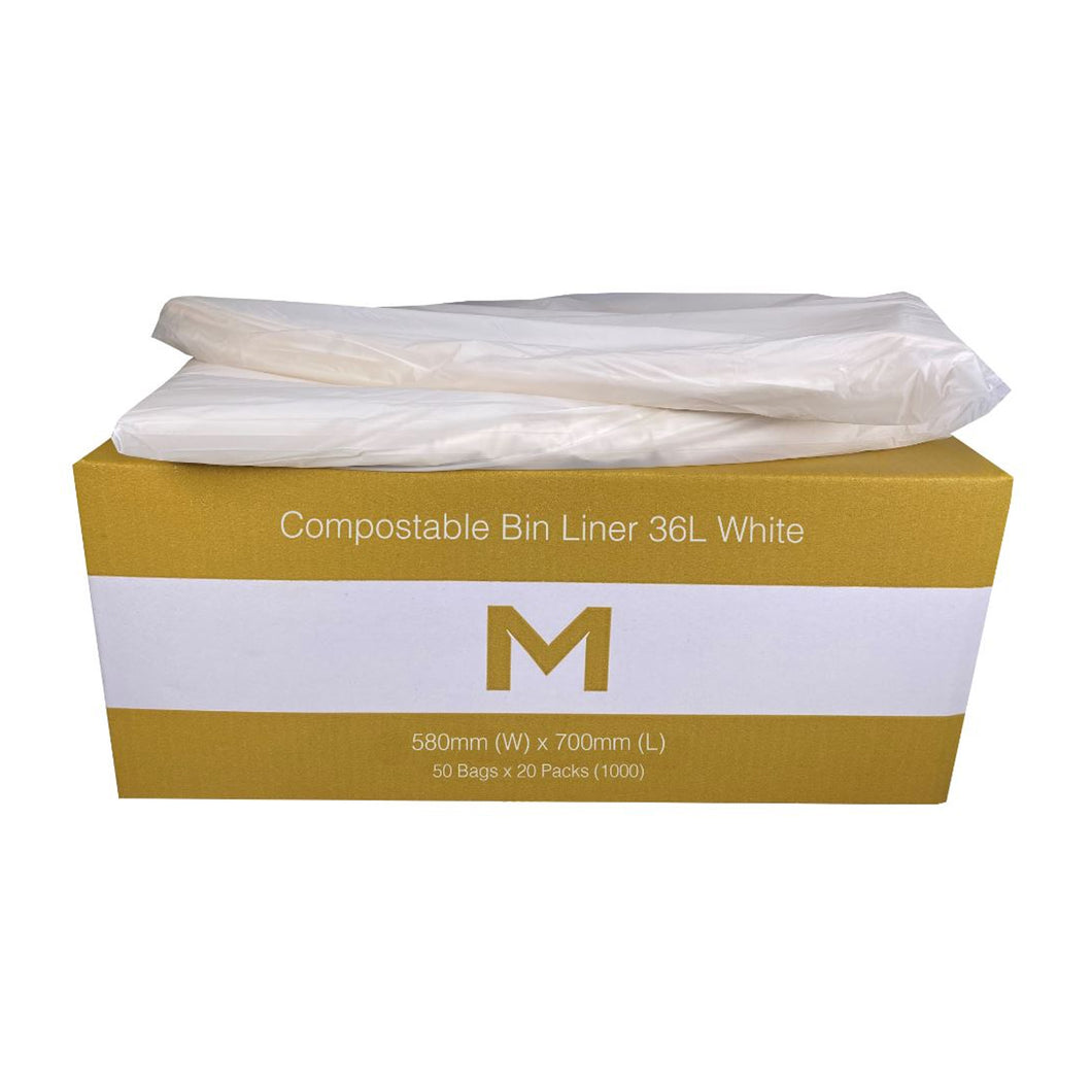 Compostable Bin Liners Packs of 50 Whitr- Select 18, 27, 36 Litre