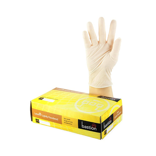 Bastion Latex Powder Free Disposable Gloves Pack of 100 - Select Your Size