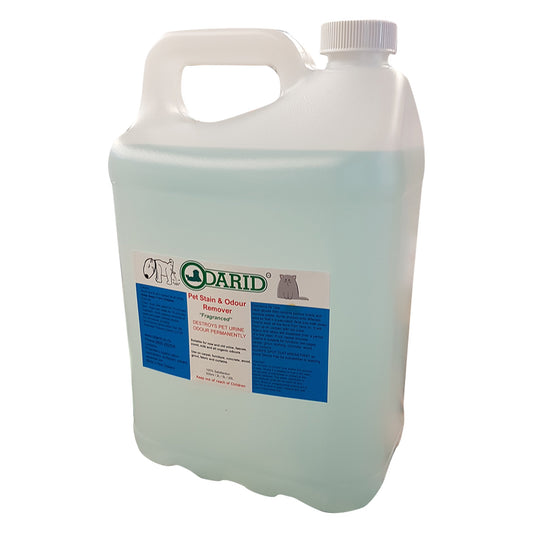 Odarid Pet Stain & Odour Remover in a clear plastic bottle.