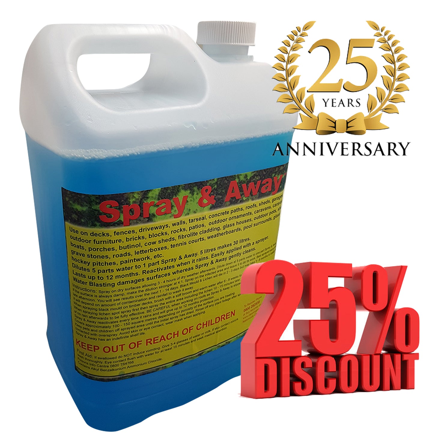 Spray & Away Moss, Mould, Lichen & Slime Remover - 25 Years = 25% DISCOUNT