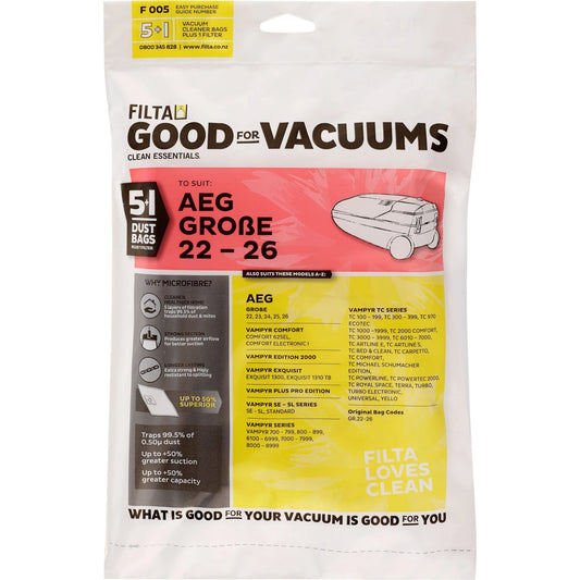 FILTA AEG Grobe 22-26 SMS Multi Layered Vacuum Bags 5 Pack - 60063 (F005)