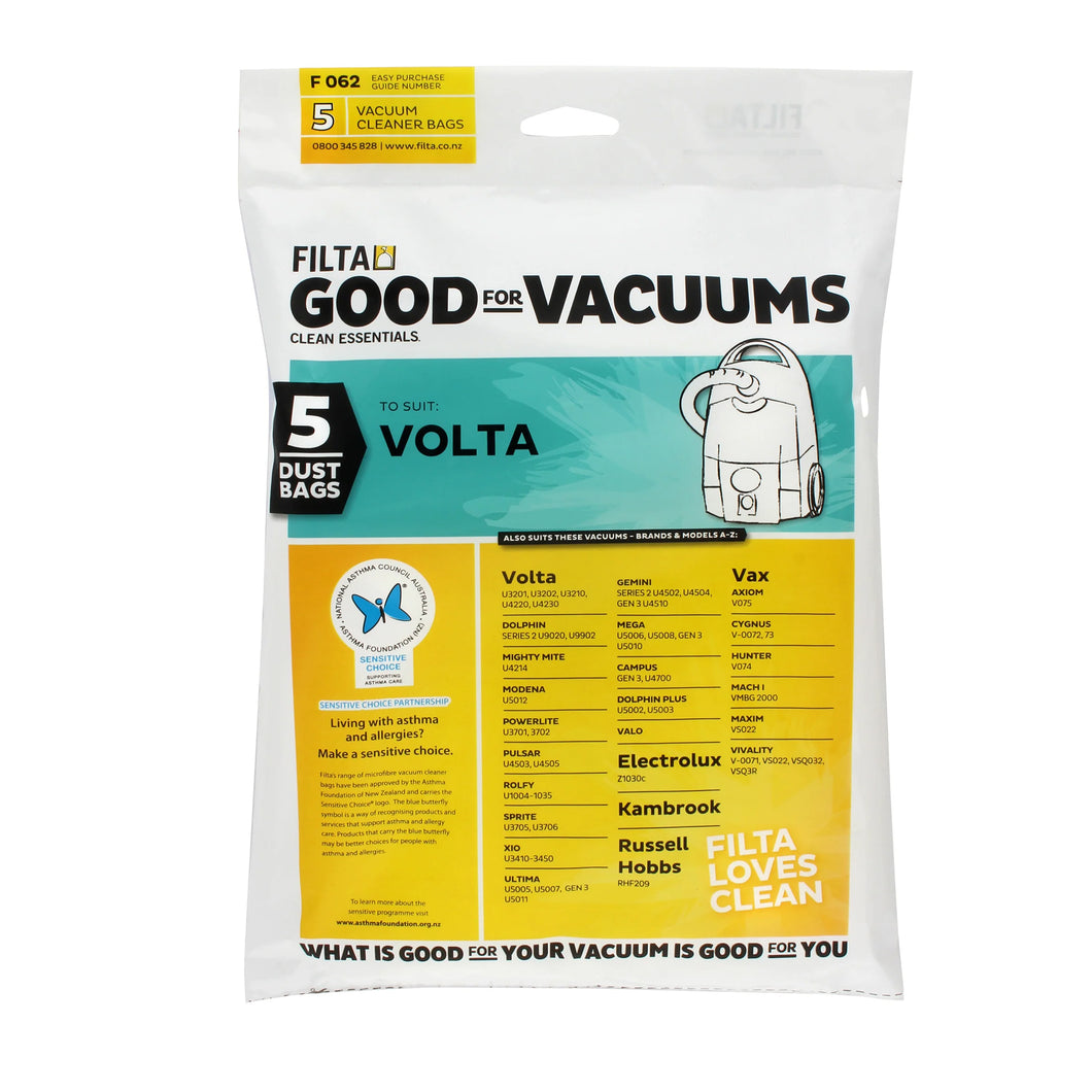 Vacuum Dust Bags 5 Pack Volta  Filta 60068 F062