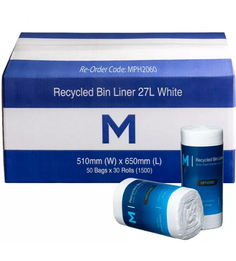 27 Litre POR Recycled Kitchen Bin Liners - White