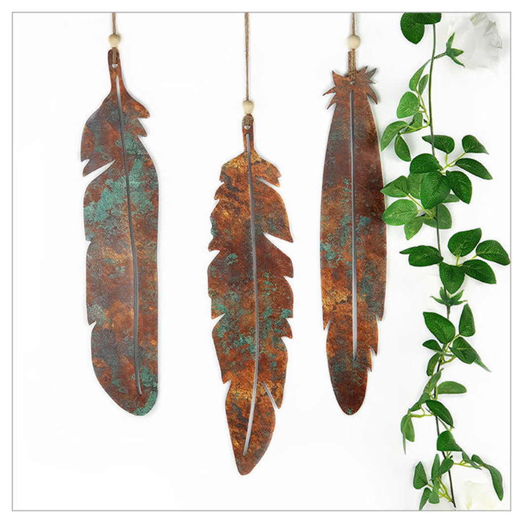 Printed Feathers Set in Copper Patina ACM  - awesomeness! NZ MADE
