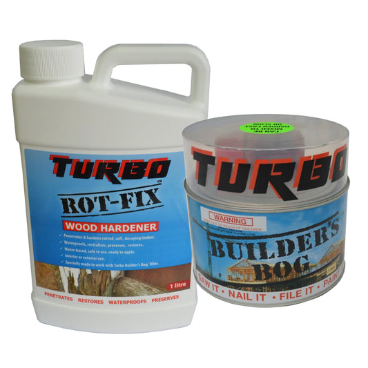 Turbo Rot-Fix Wood Hardener 1 Litre & Builders Bog 1 Litre Combo - Save a Few $$