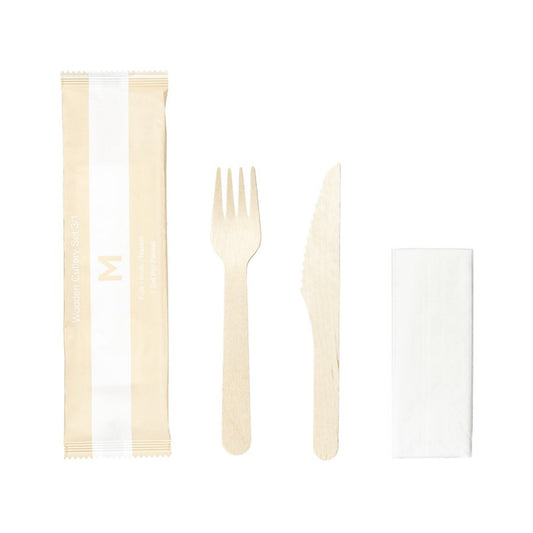 Wooden Cutlery Set 3/1 Natural, Fork/Knife/Napkin, FSC® 100% - 50sets