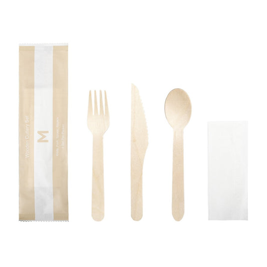 Wooden Cutlery Set  Natural, Fork/Knife/Spoon/Napkin, FSC® 100% x 50