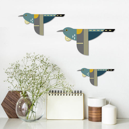 Printed Birds Set: Folk Tui -ACM- Wall Art