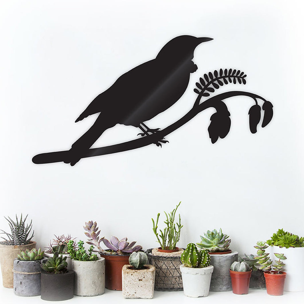Tui on Kowhai ACM Wall Art 700mm Tall - NZ Made - Select Your Colour