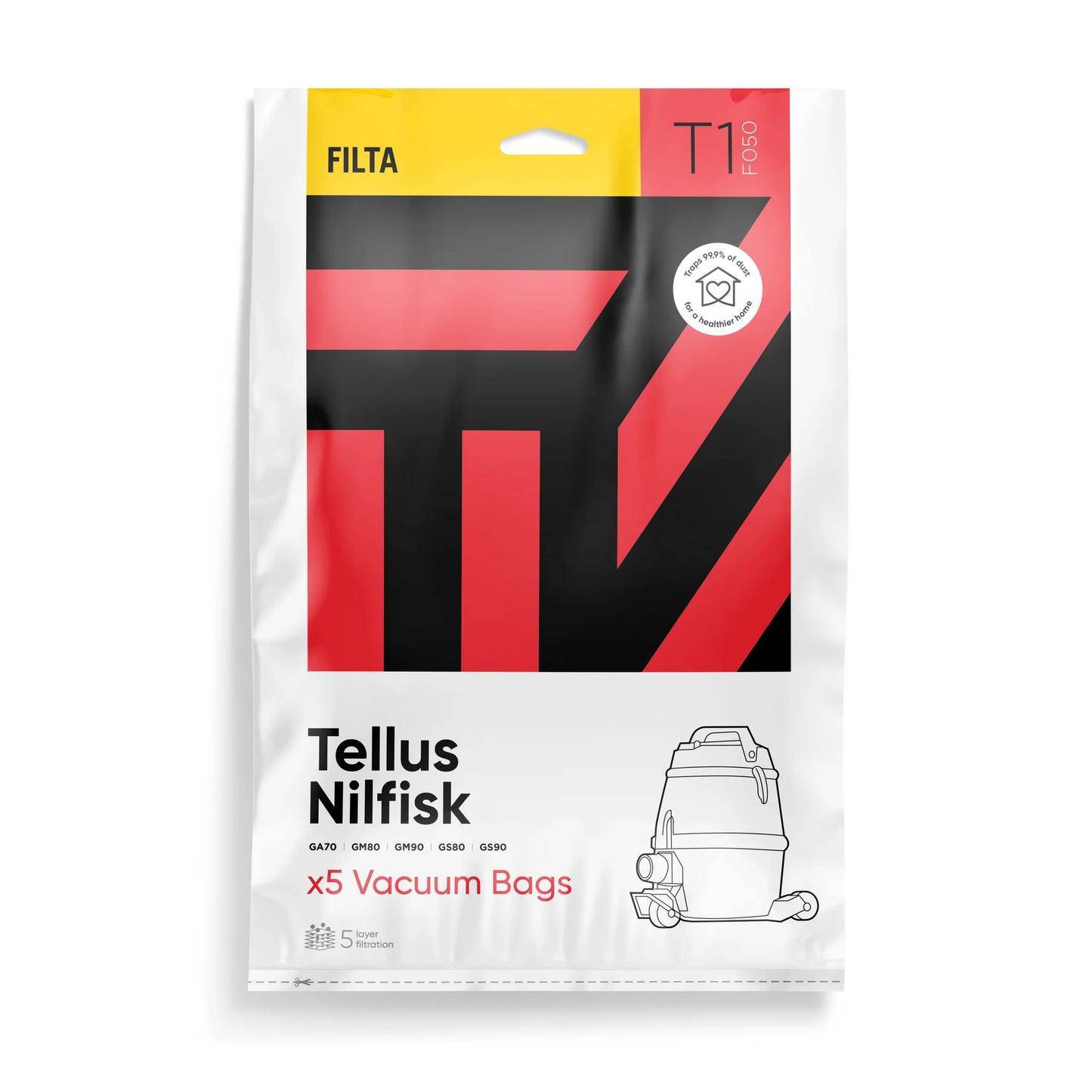 Vacuum Dust Bag 5 Pack Tellus Nilfisk 50011 Filta F050