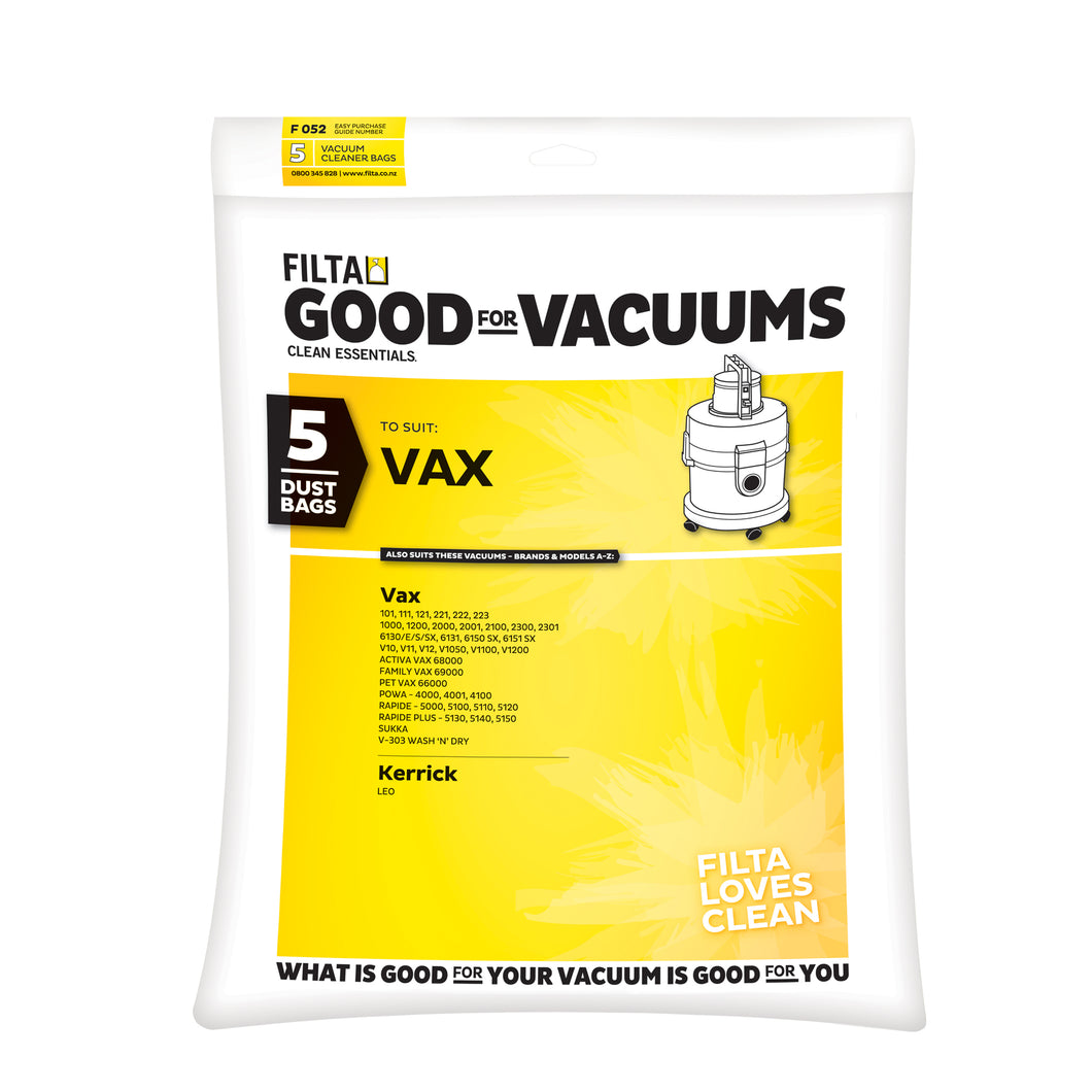 Vax Vacuum Dust Bags 5 Pack Filta 12011 F052