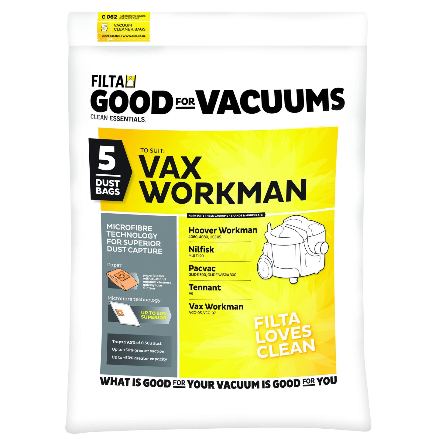 Vacuum Cleaner Dust Bags 5 Pack 18021 C062 replaces CU600