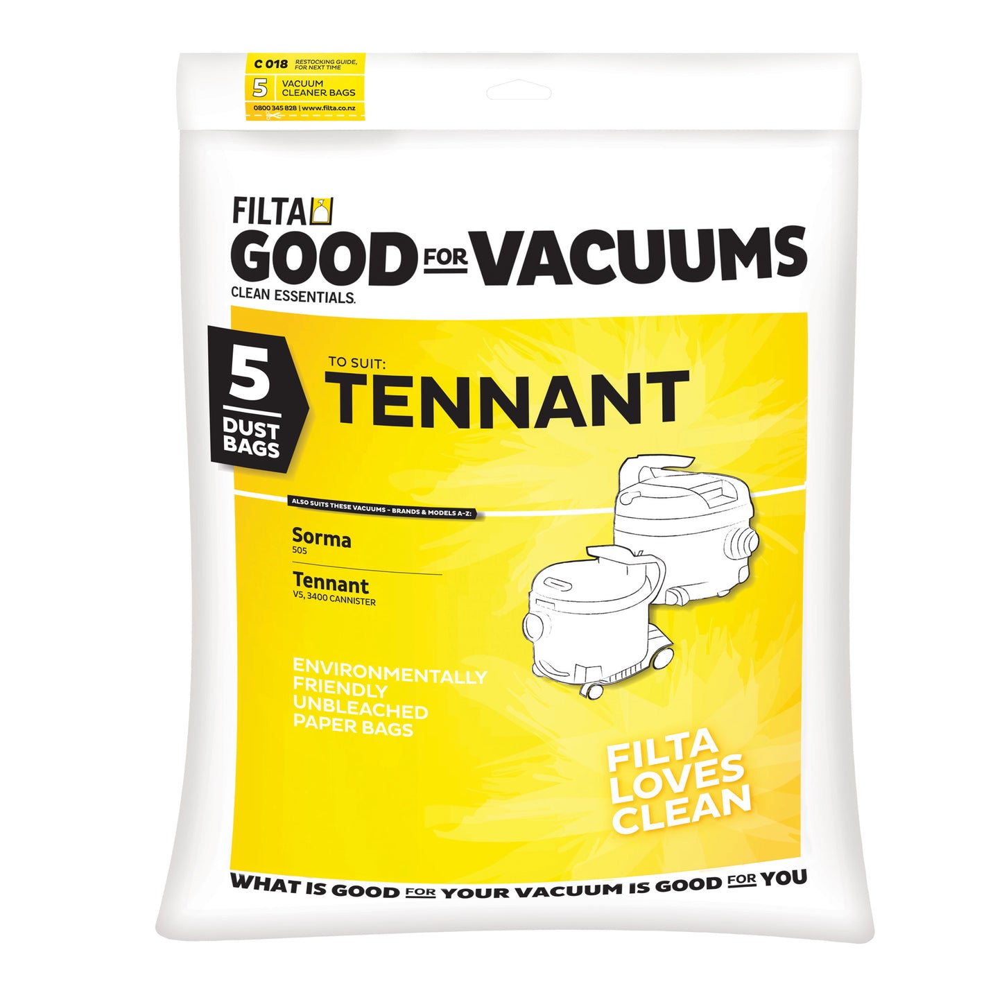 Tennant Vacuum Dust Bags 5 pack (20045) Filta C018