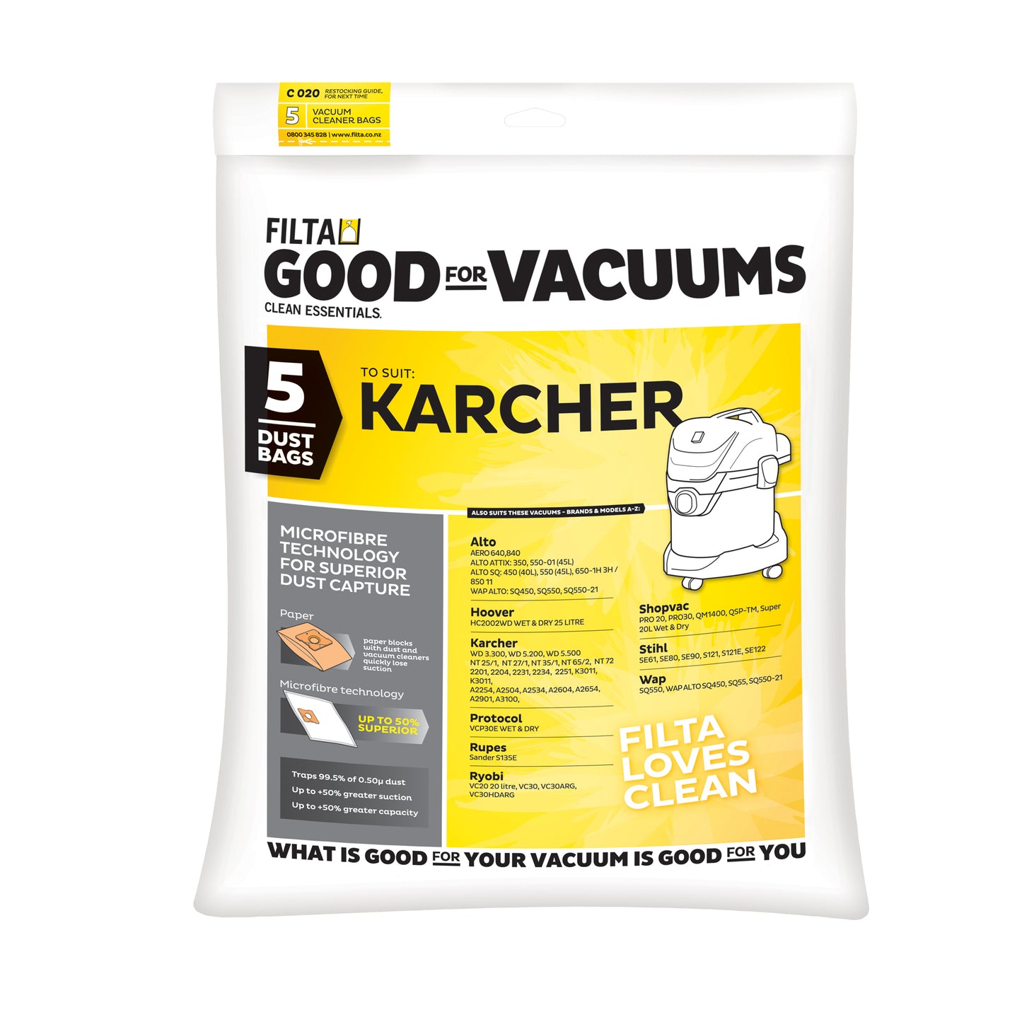 Karcher & More 20 - 30lt Wet & Dry Microfibre Vacuum Bags (20072) C020