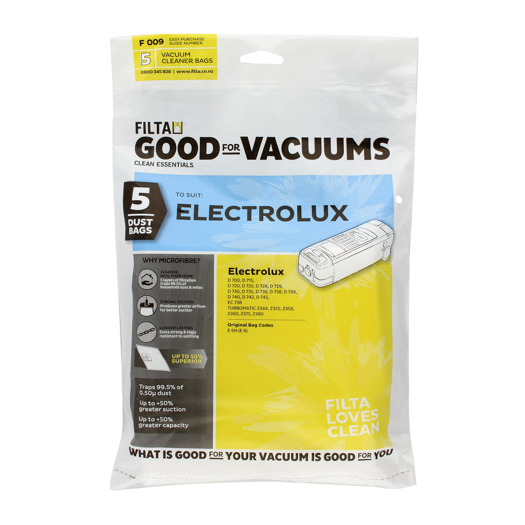 Electrolux Vacuum Dust Bags Pack Of 5 51011 Filta F009