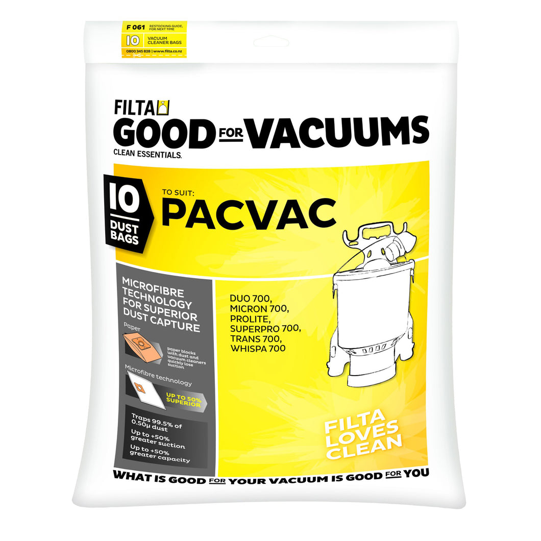 PacVac VACUUM DUST BAGS PACK OF 10 FILTA 61021 F061