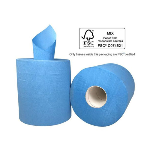 Centre Feed Paper Towel - BLUE, 2 Ply Ctn of 6 Rolls
