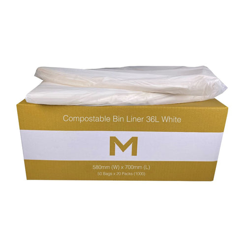 Compostable Bin Liners Packs of 50 White- Select 18, 27, 36 Litre