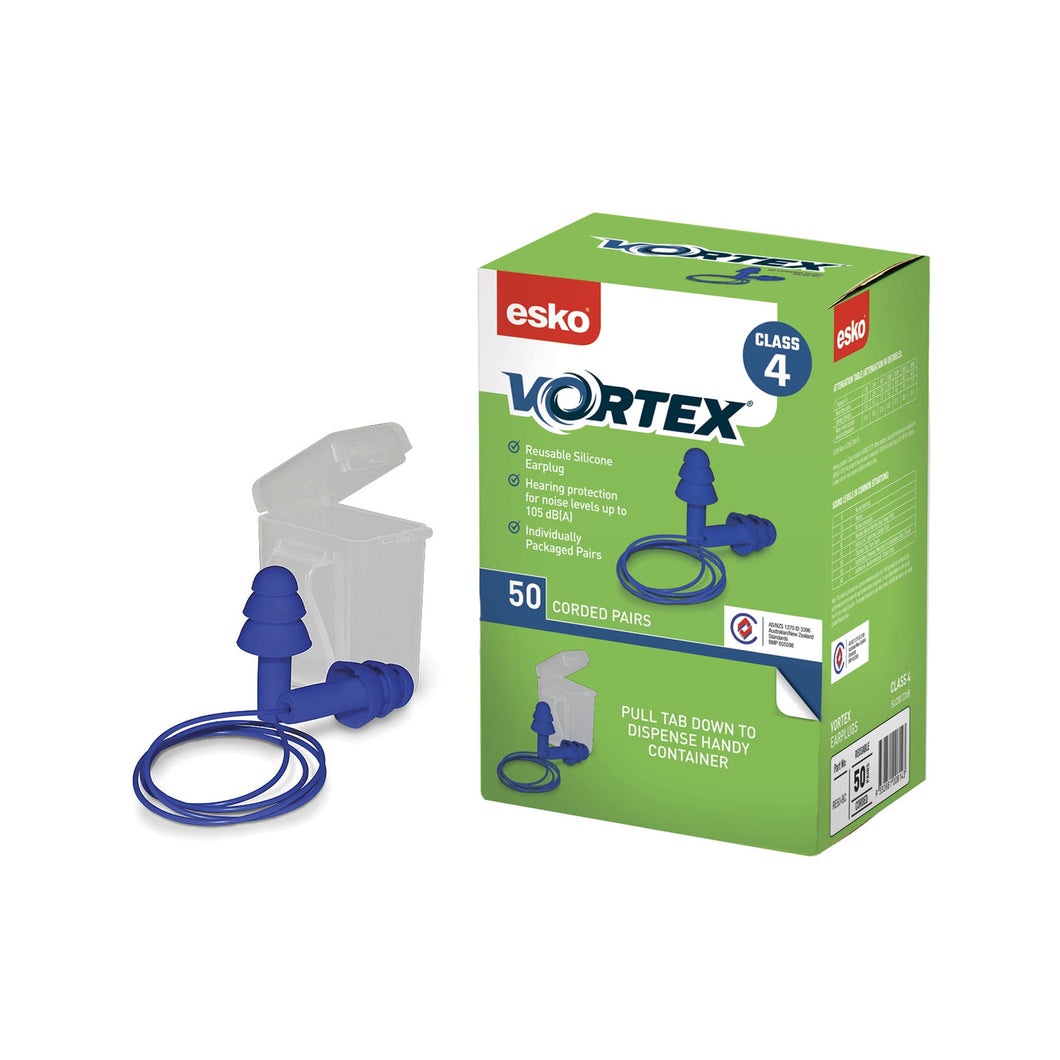 Esko Vortex Earplugs Blue Corded Reusable 50 pairs