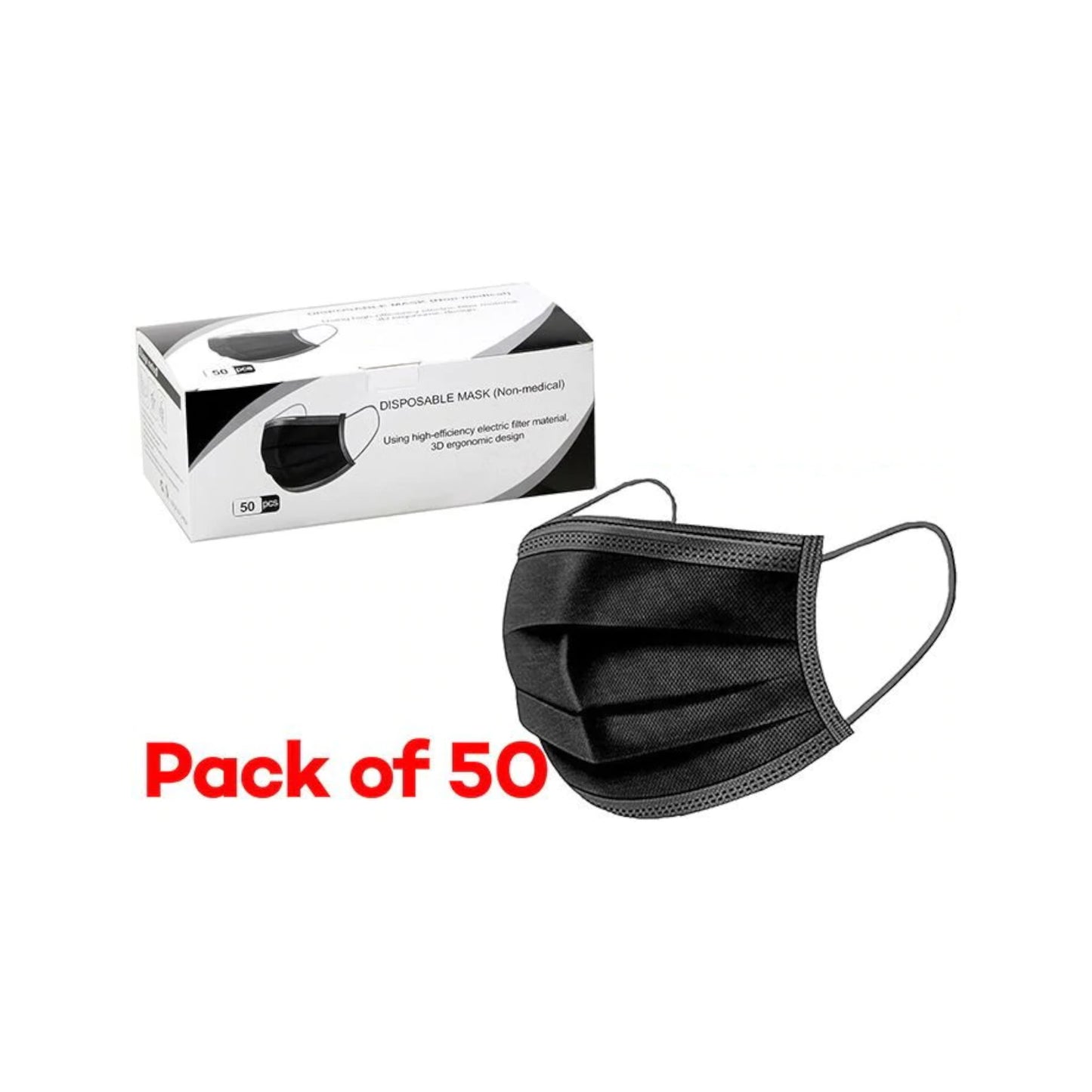Disposable Face Masks Black 50 Pack - EXPIRED