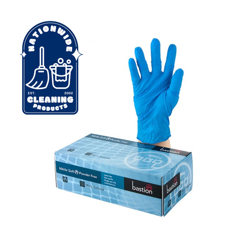 Bastion Nitrile Soft Blue Powder Free Gloves Boxes of 100 - Select Your Size