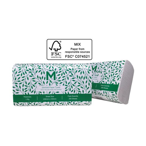 Slimfold Paper Towel - White Recycled 1 Ply